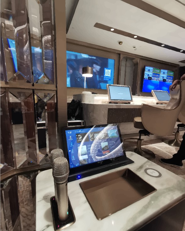 Casino gaming room with KamoGa screens and microphone