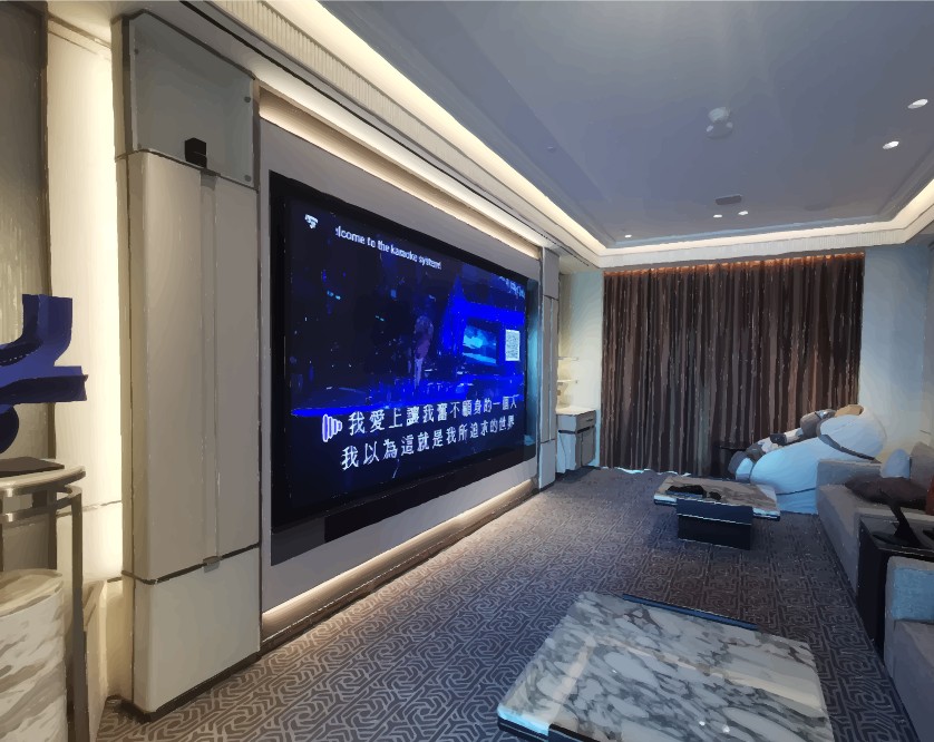 A private Paiza KTV room at Marina Bay Sands with a KamoGa 7.1 system and cinema-width screen