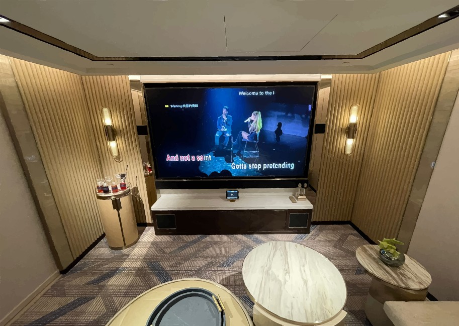 Paiza media room with cinema screen at Marina Bay Sands